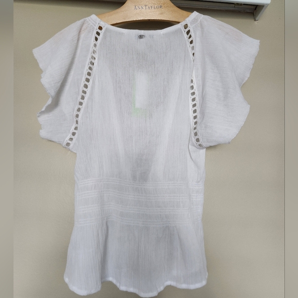 Sam Edelman Nyra Floral Flutter Sleeve Cotton Peplum Top - WHITE - SMALL - Picture 4 of 13